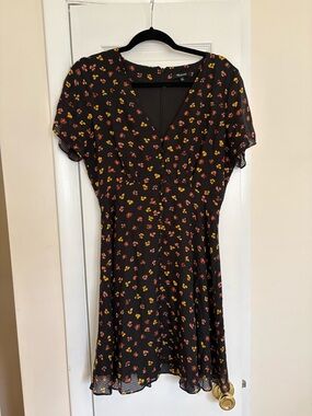 Madewell Black Mini Dress with Yellow & Pink Floral Print, size 4